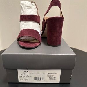 New, Ann Taylor Lorna Suede Heeled Sandal, Mauve, Size 9